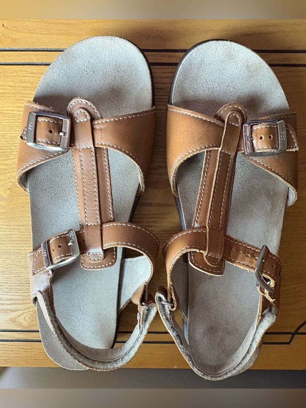 SAS Brown Leather T-Strap Sandals